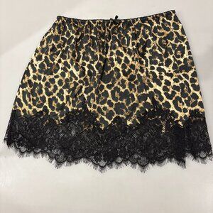 Topshop 8 Leopard Animal Print Satin Half Slip Short Black Lace NEW